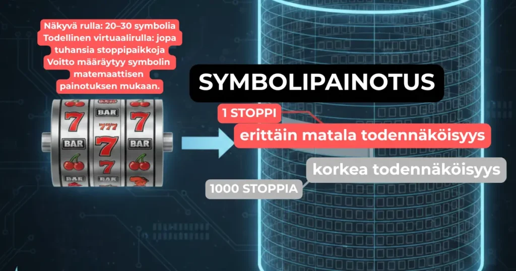 Virtuaalirullat kolikkopelissä: symbolien painotus ja stoppien määrä määrittävät voittotodennäköisyyden