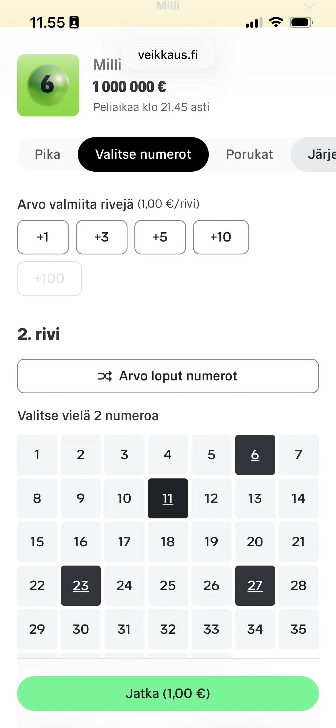 Milli numeroiden valinta itse puhelimella