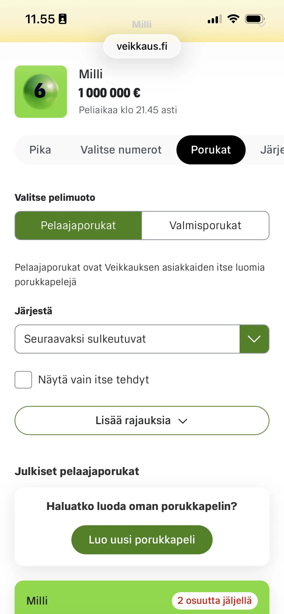 Milli porukkapelit puhelimella