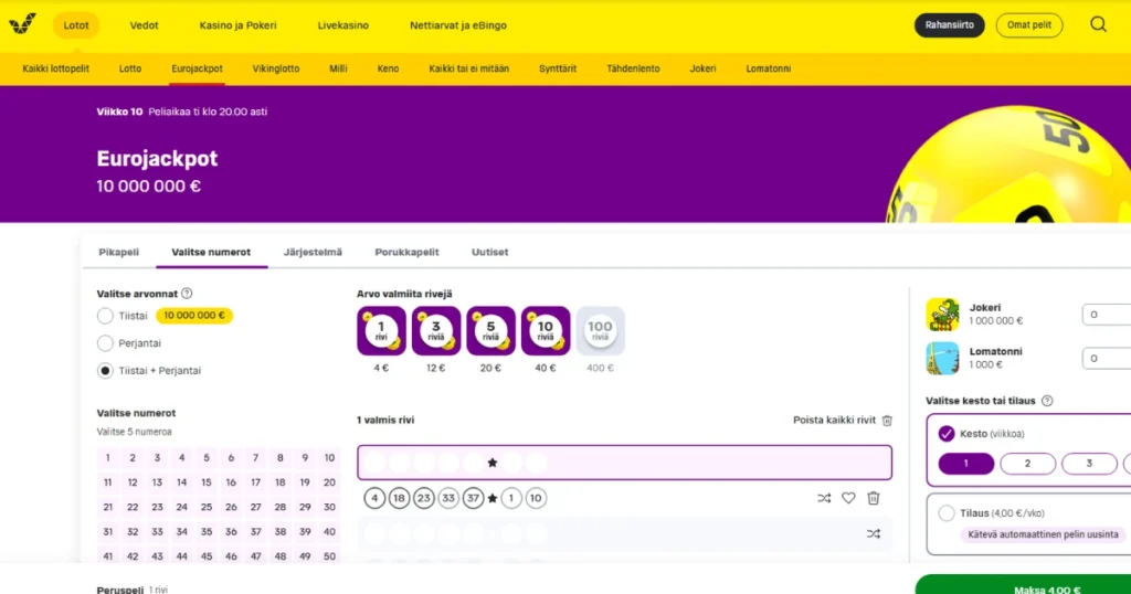 eurojackpot veikkaus nettisivuilta kuvattuna